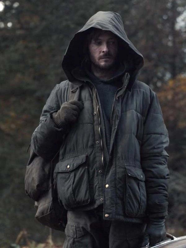 Men’s black quilted puffer jacket with cinematic Netflix style