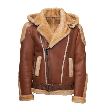Alek’s Biker Shearling Jacket for Men – Fur Trim Leather Winter Style