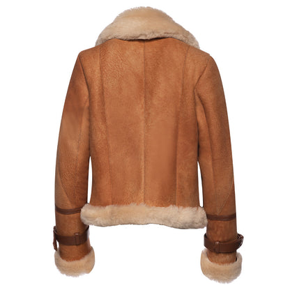 Kristy Vintage Cognac Women’s Cropped Shearling Bomber Jacket