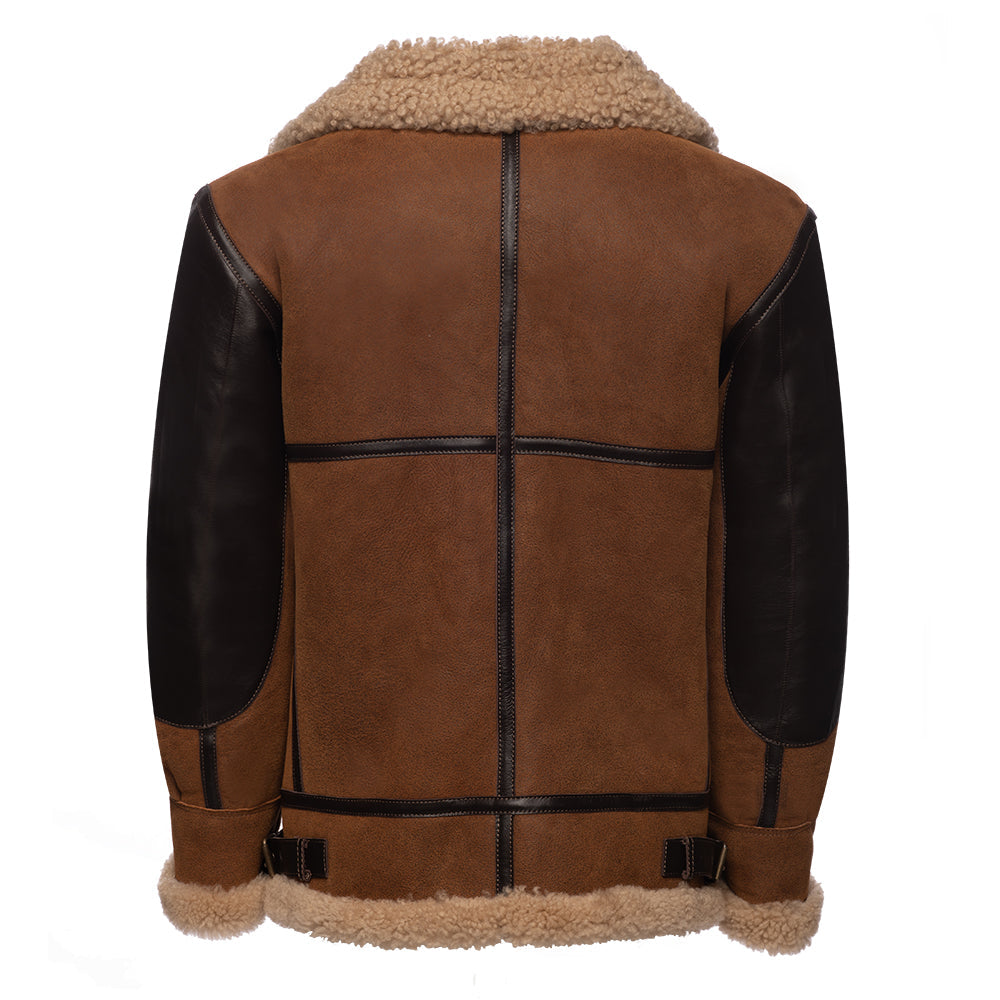 Juke’s B-3 Bomber Jacket for men – brown aviator leather jacket with shearling collar and classic flight style