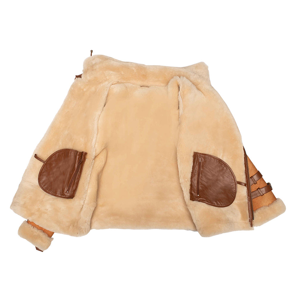 Rocco Vintage Cognac Shearling Aviator Jacket with Fox Fur Hood