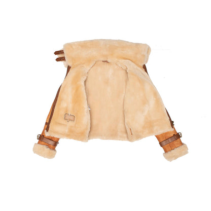 Kristy Vintage Cognac Women’s Cropped Shearling Bomber Jacket