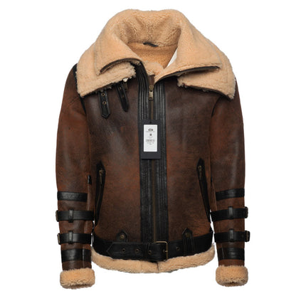 Richard’s Vintage Distressed Brown Shearling Aviator Bomber Jacket