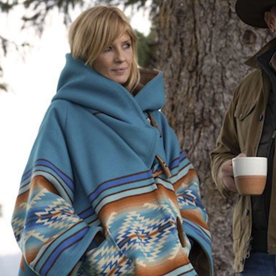 Beth Dutton Blue Poncho Coat - Yellowstone Kelly Reilly Hooded Style