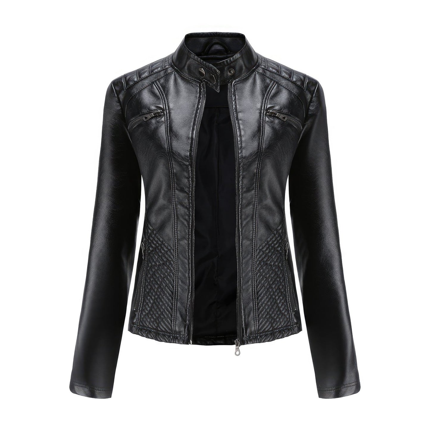 Black Leather Biker Jacket for Women