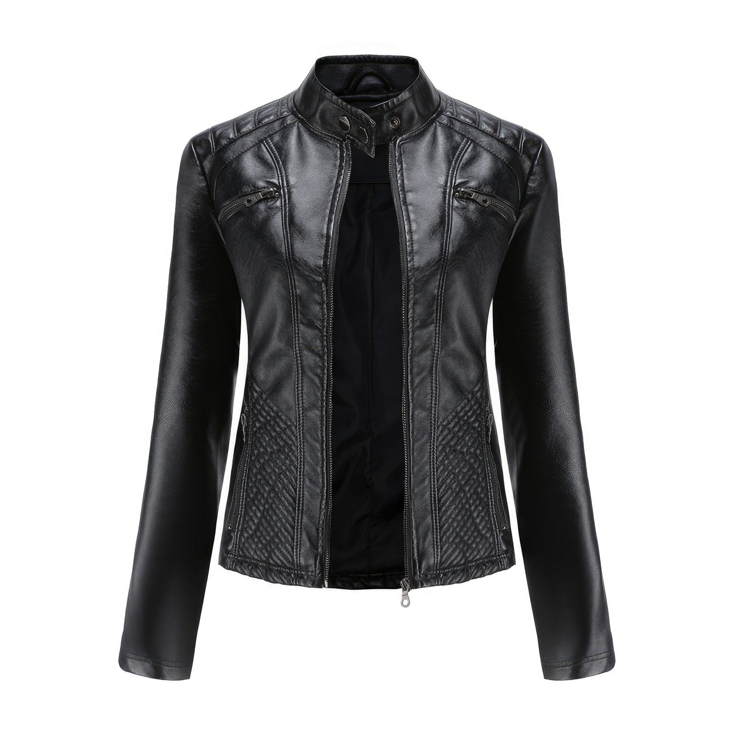 Black Leather Biker Jacket for Women