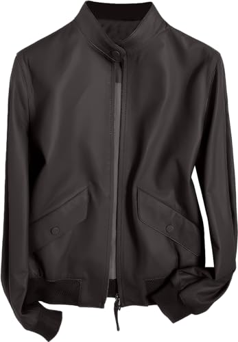 Women’s Black Sheepskin Oversized Baseball Bomber Leather Jacket – Arna Luxe