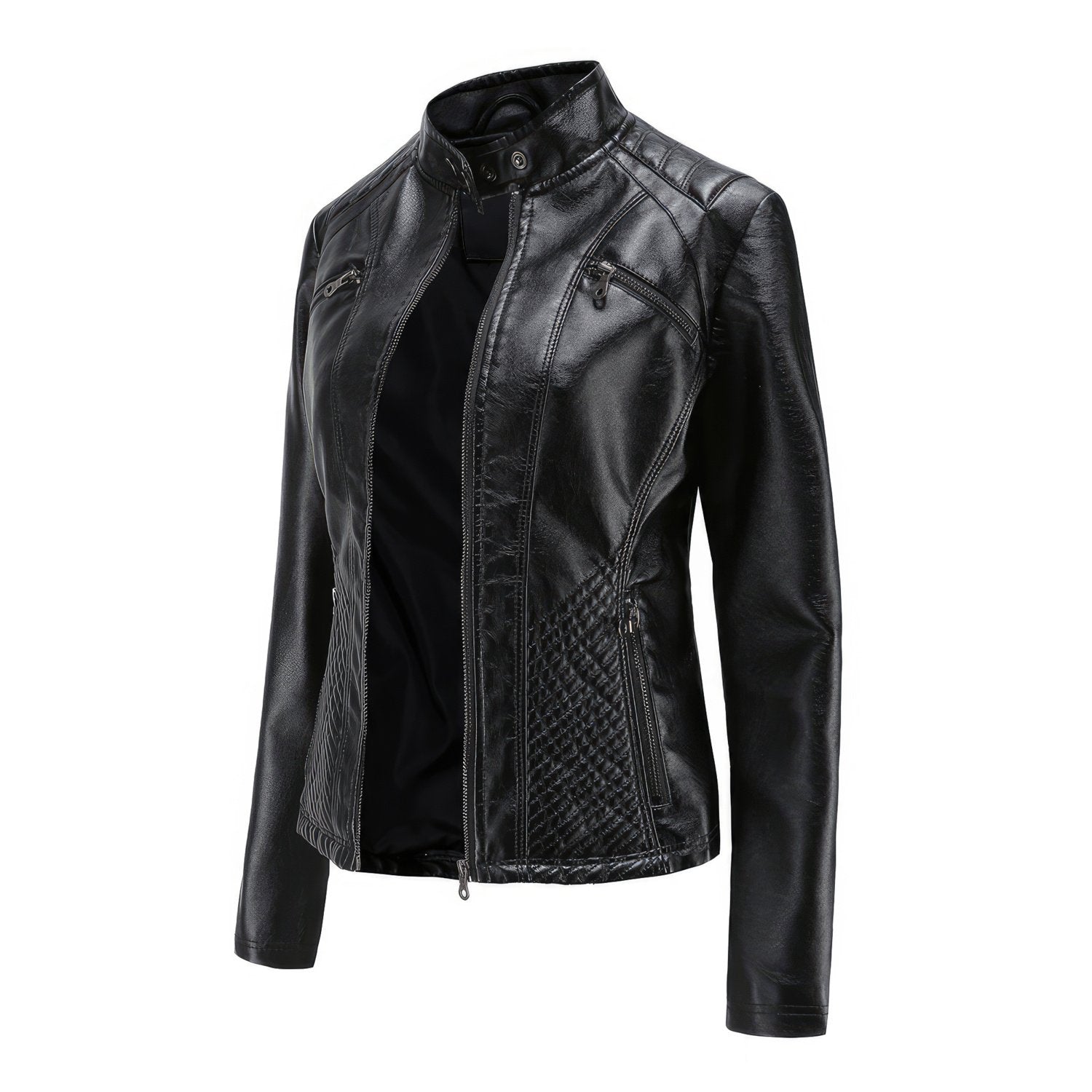 Black Leather Biker Jacket for Women