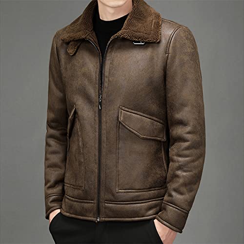 Men’s Vintage Distressed Sheepskin Sherpa Faux Fur Lined Winter Streetwear Leather Jacket