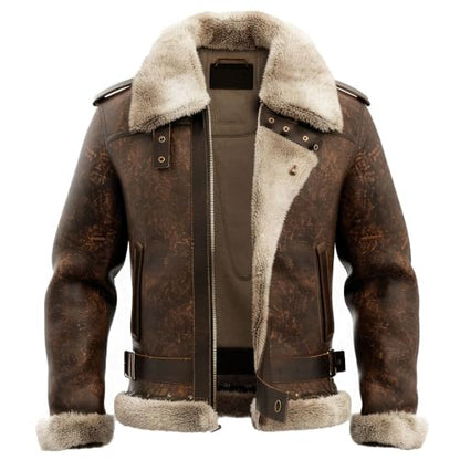 Men’s Distressed Sheepskin Shearling B3 Bomber Jacket – Arha Luxe