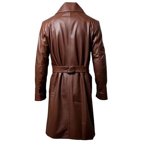 Men’s brown sheepskin leather trench coat with belt