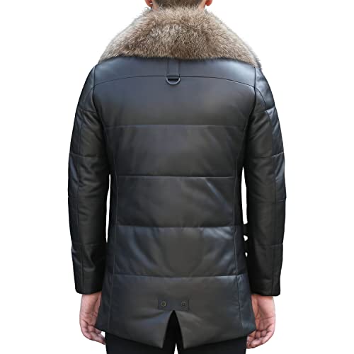 Men’s Black Genuine Sheepskin Sherpa Shearling Faux Fur Lined Thick Warm Slim Fit Padded Leather Puffer Jacket