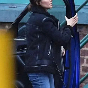 Michelle Keegan Fool Me Once Black Shearling Leather Jacket