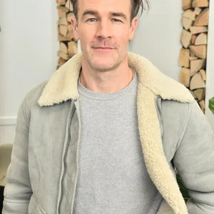 James Van Der Beek Grey Shearling Bomber Jacket
