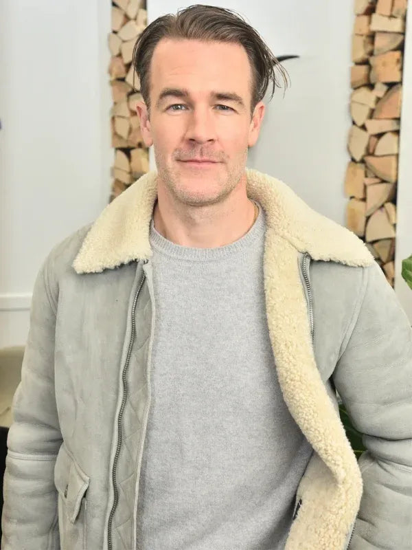 James Van Der Beek Grey Shearling Bomber Jacket