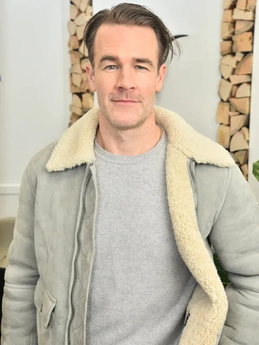 James Van Der Beek Grey Shearling Bomber Jacket