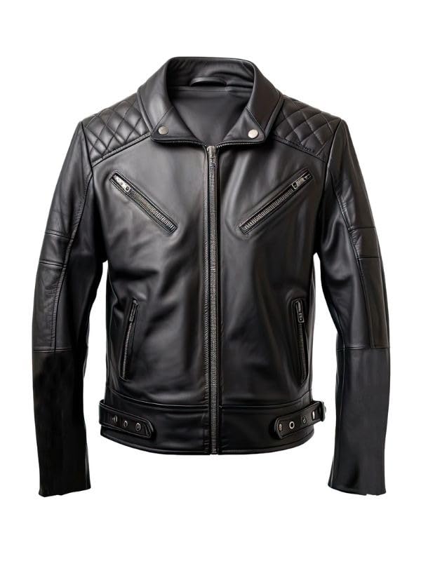 Men’s Black Sheepskin Diamond Quilted Moto Leather Jacket | ArnaLuxe