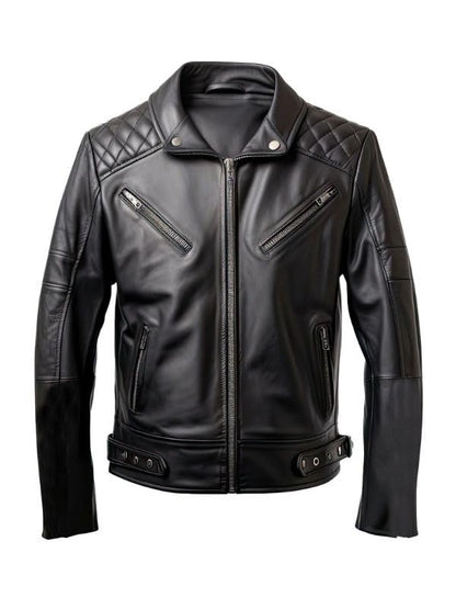 Men’s Black Sheepskin Diamond Quilted Moto Leather Jacket | ArnaLuxe