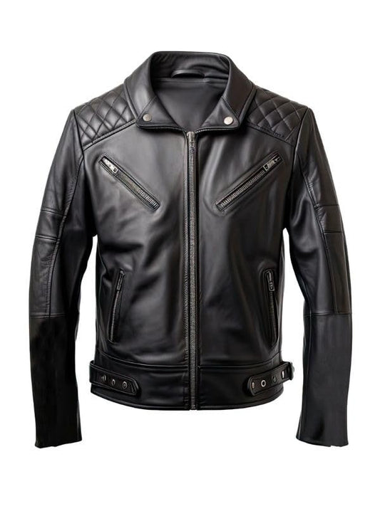 Men’s Black Sheepskin Diamond Quilted Moto Leather Jacket | ArnaLuxe