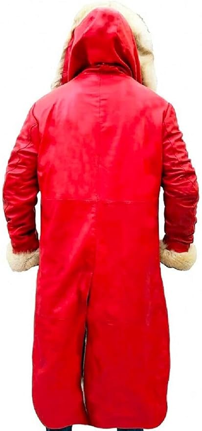 Santa Claus red wool coat inspired by Kurt Russell in The Christmas Chronicles – fur-trimmed festive jacket for men