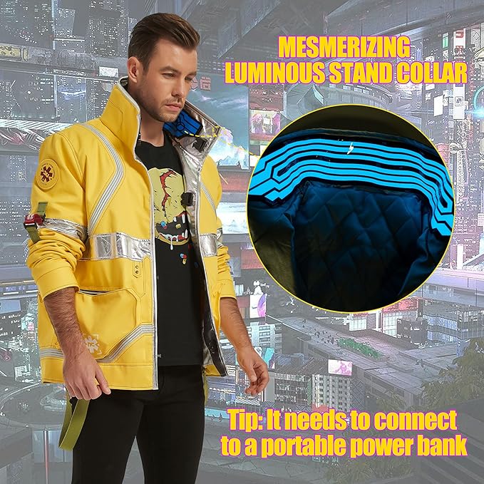 Unisex Edgerunner David Martinez Cosplay Jacket - Glowing Collar Cyberpunk Style