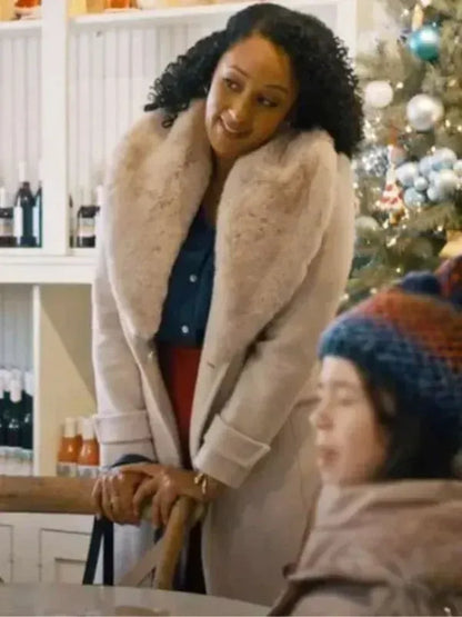 Christmas Tamera Mowry-Housley White Shearling Coat