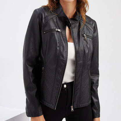 Black Leather Biker Jacket for Women