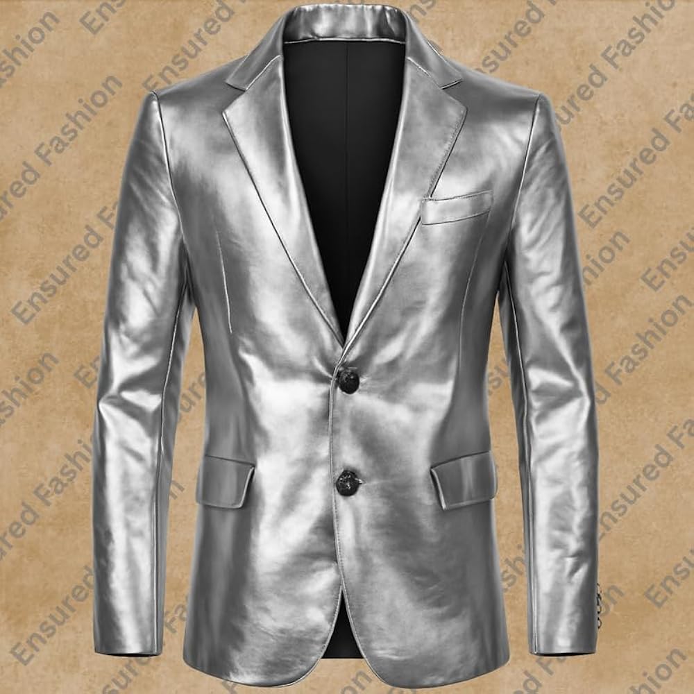 Metallic silver faux leather jacket