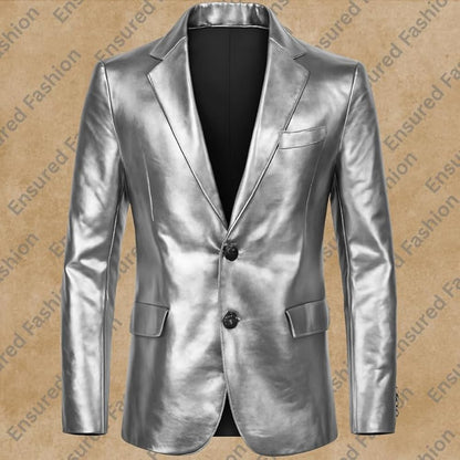 Metallic silver faux leather jacket