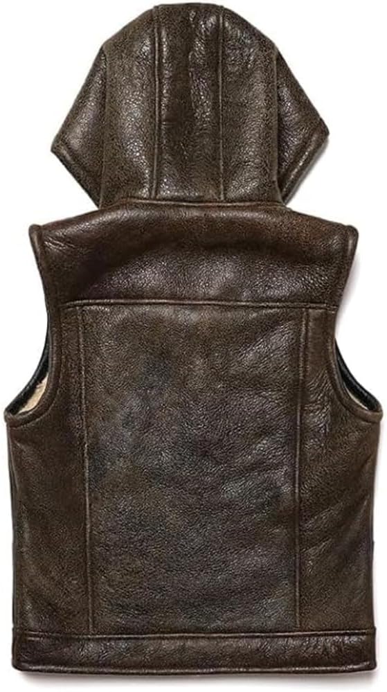 Men's Sleeveless B3 Vest - Sheepskin Hooded Sherpa Waistcoat
