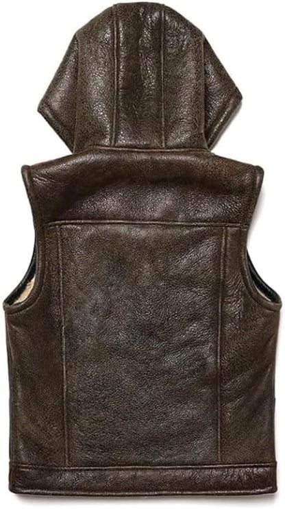 Men's Sleeveless B3 Vest - Sheepskin Hooded Sherpa Waistcoat