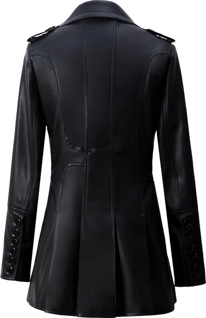 Girls’ Black Sheepskin Biker Double-Breasted Leather Trench Coat – Arna Luxe