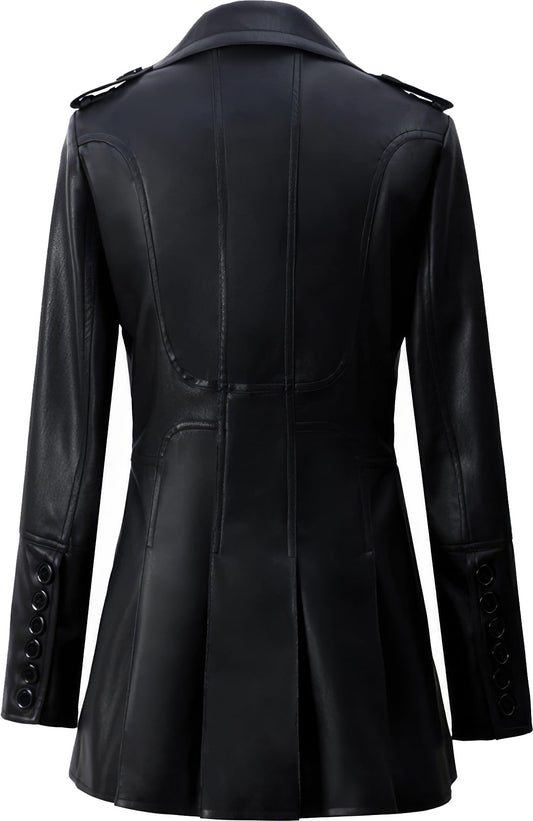 Girls’ Black Sheepskin Biker Double-Breasted Leather Trench Coat – Arna Luxe