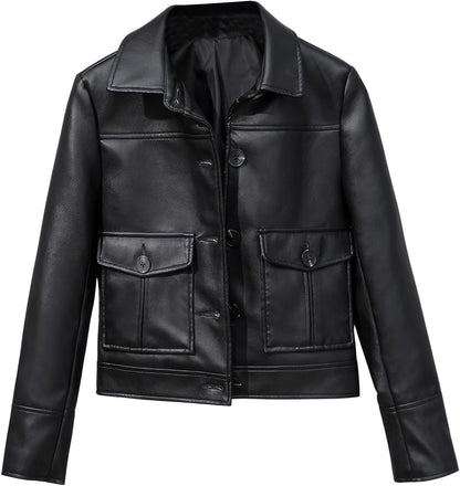 Women’s Black Sheepskin Biker Leather Jacket with Shirt Collar – Arna Luxe