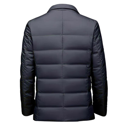 Men’s Blue Parachute Winter Puffer Jacket with Turn-Down Collar and YKK Zipper