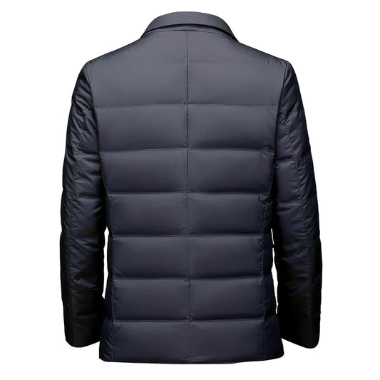 Men’s Blue Parachute Winter Puffer Jacket with Turn-Down Collar and YKK Zipper