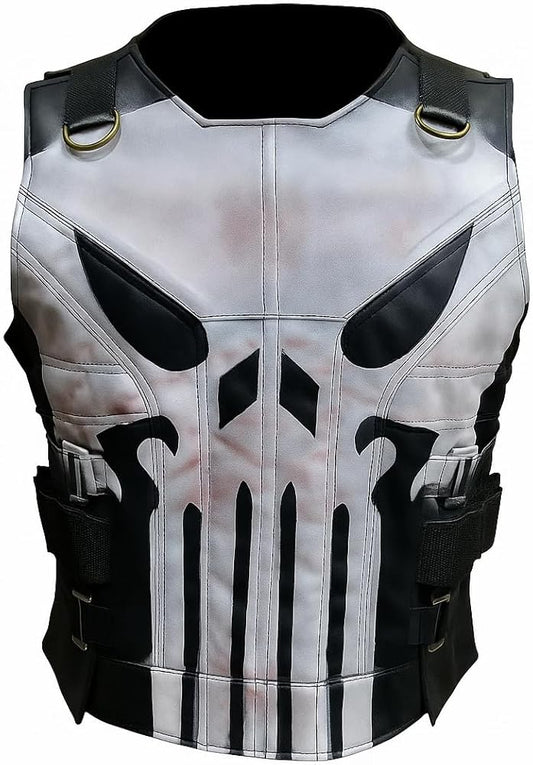 Men's Punishar Season 2 Skull Frank Castle Motorcycle Black Real Leather Vest Cosplay Costume-Gift For Him