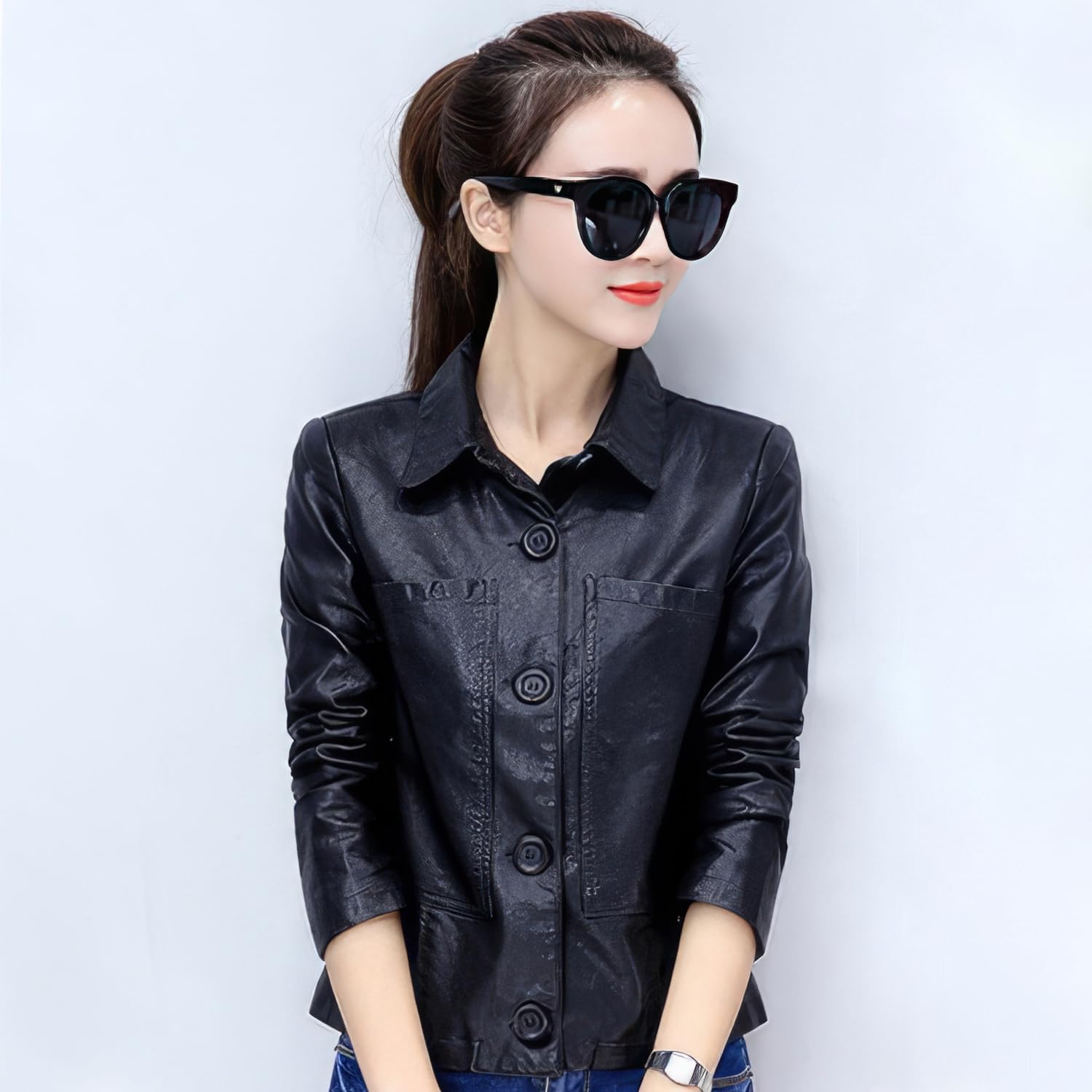 Women’s Black Quilted Sheepskin Biker Jacket with Faux Fur Hood – Arna Luxe