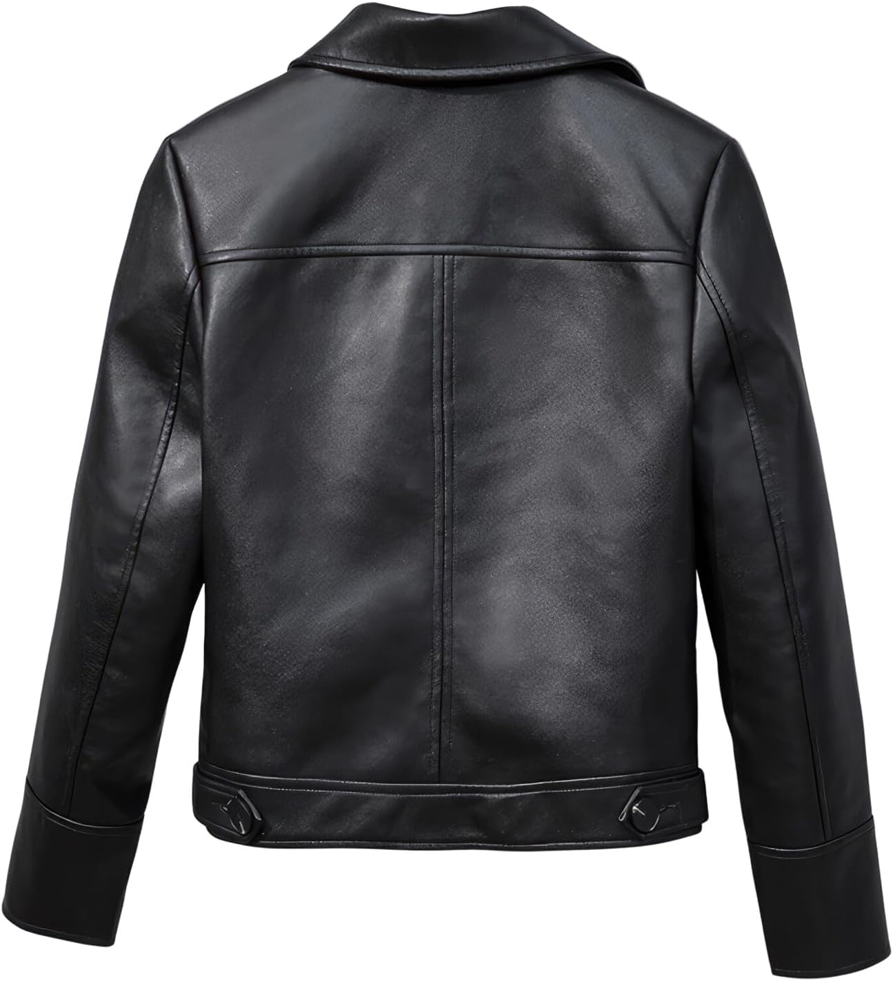 Women’s Black Sheepskin Biker Leather Jacket with Shirt Collar – Arna Luxe