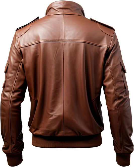 Men’s Chocolate Brown Lambskin Winter Leather Bomber Jacket – Arna Luxe