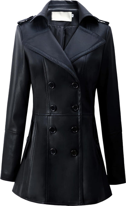 Girls’ Black Sheepskin Biker Double-Breasted Leather Trench Coat – Arna Luxe