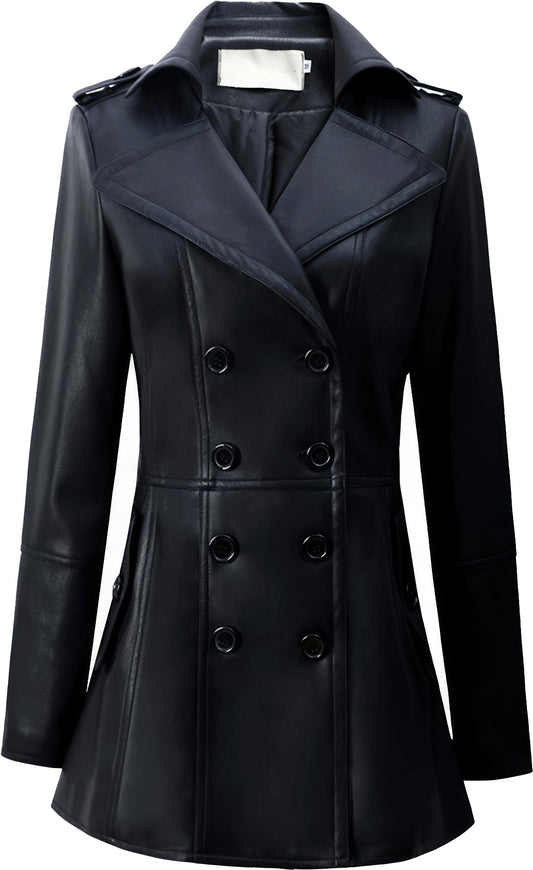 Girls’ Black Sheepskin Biker Double-Breasted Leather Trench Coat – Arna Luxe