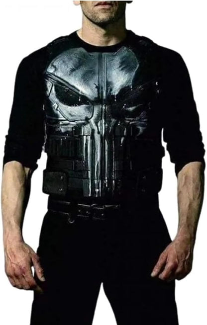 Men's Punishar Season 2 Skull Frank Castle Motorcycle Black Real Leather Vest Cosplay Costume-Gift For Him