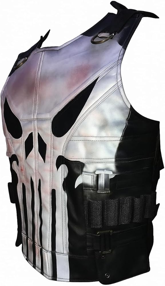 Men's Punishar Season 2 Skull Frank Castle Motorcycle Black Real Leather Vest Cosplay Costume-Gift For Him