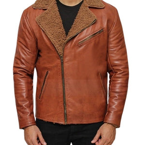 Mens Brown Leather Shearling Jacket