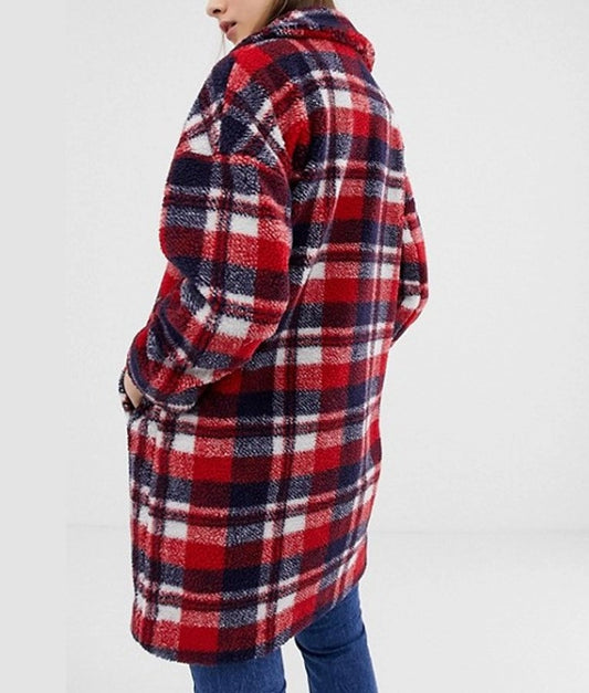 Johanne Plaid Wool Coat inspired by Home for Christmas – Nordic winter wool blend coat with belted waist and plaid pattern