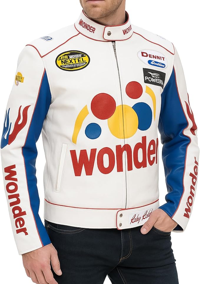 Ricky Bobby Wonder Bread Jacket – Talladega Nights Halloween Costume Faux Leather Racing Outfit