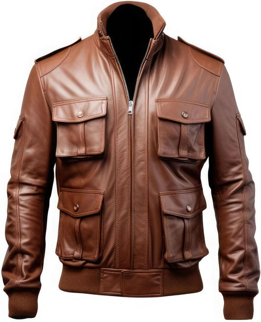 Men’s Chocolate Brown Lambskin Winter Leather Bomber Jacket – Arna Luxe