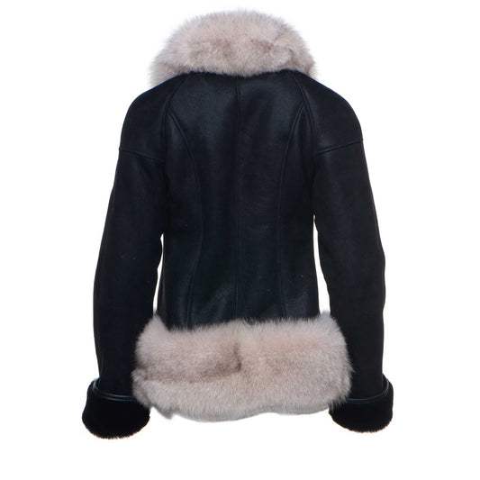 Cecily’s Black Shearling Jacket with Fox Fur Trim and Merino Wool