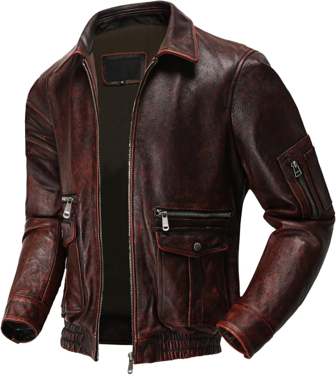 Men’s Distressed Red Cowhide Aviator Bomber Jacket – Arna Luxe